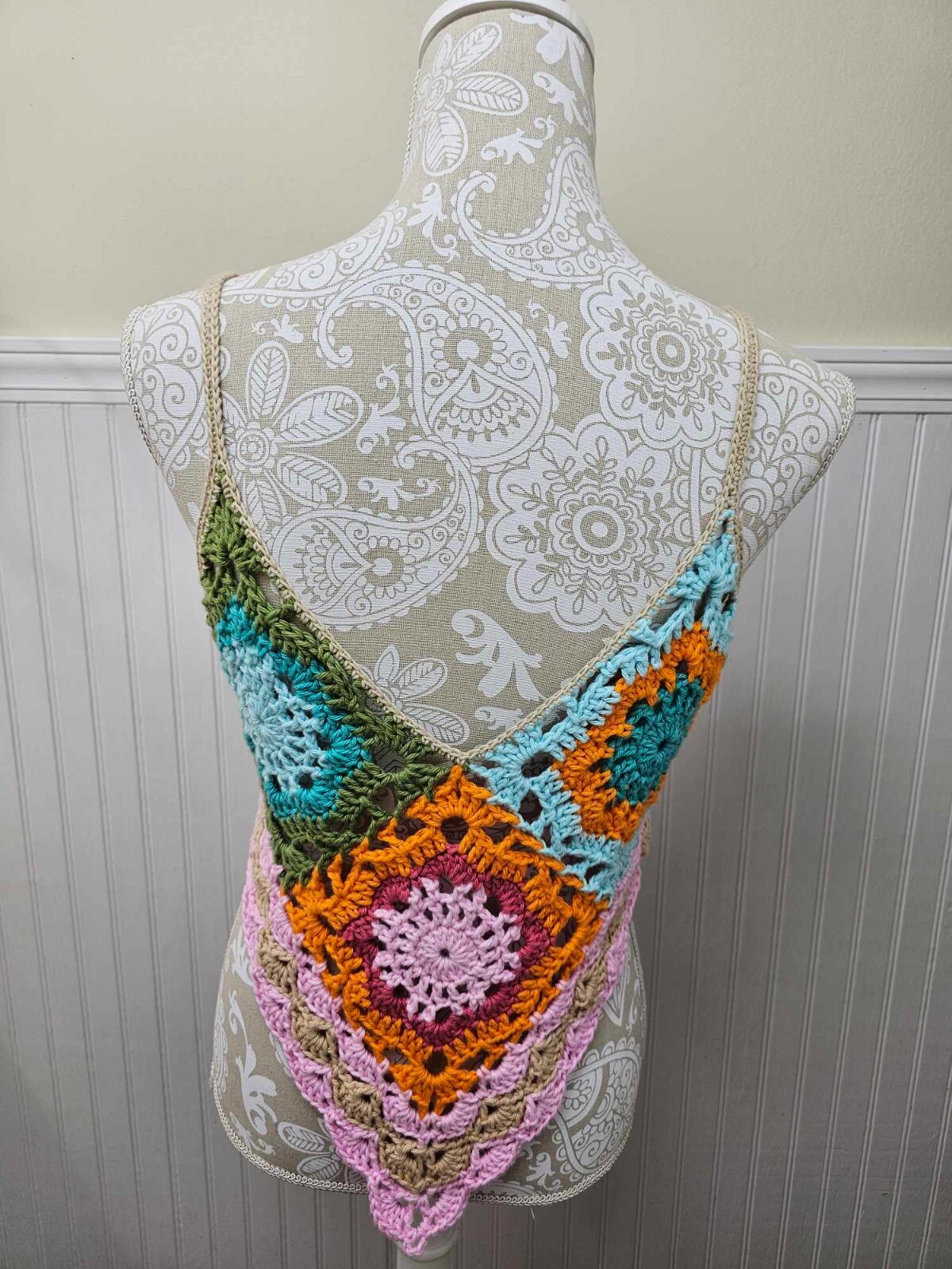 Crochet Lace Crop Top Handmade Large Boho Chic 100% Cotton yarn Multi color