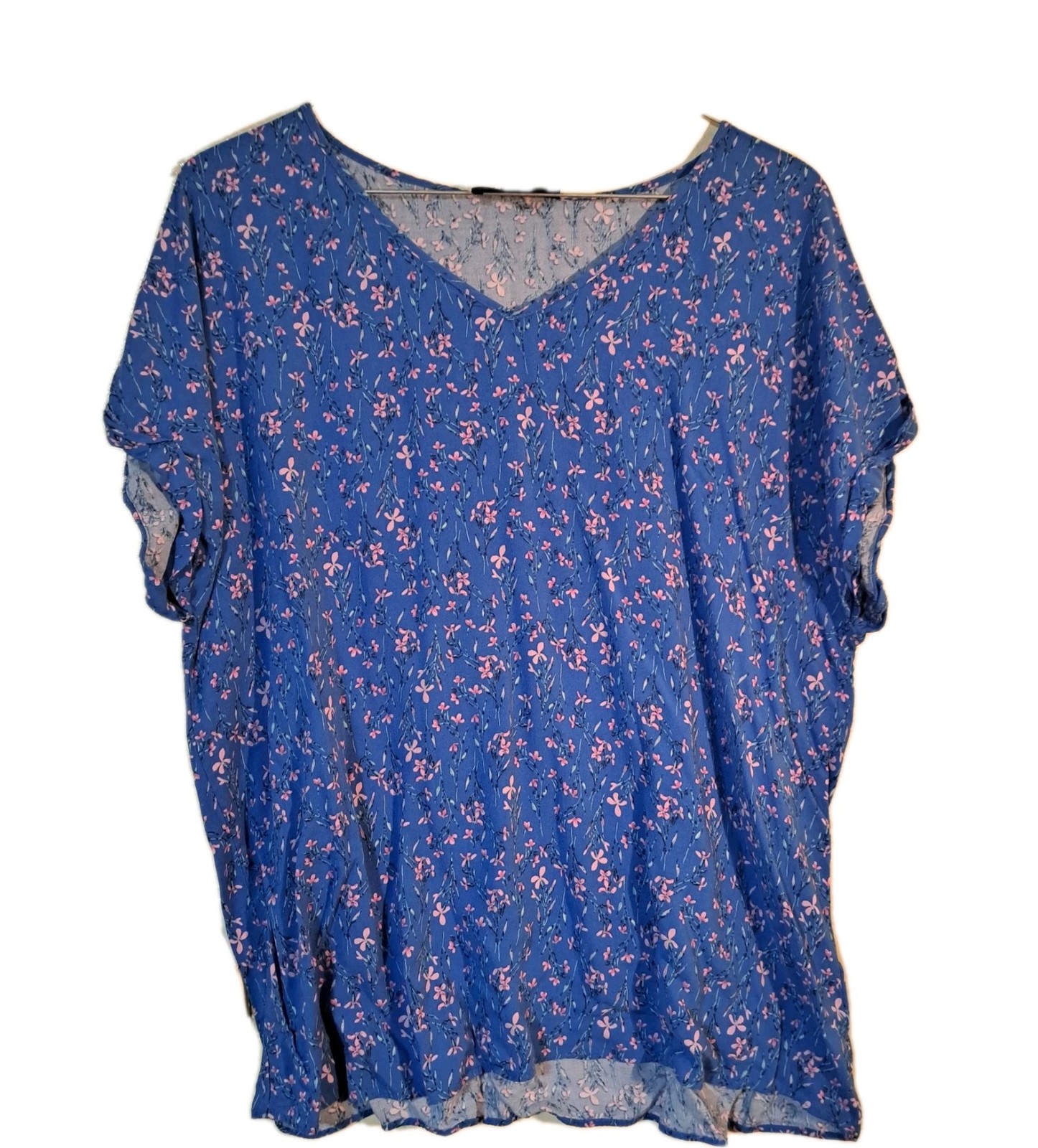 Attention Blouse Womens Floral Xlarge Blue Pink Rayon Boho