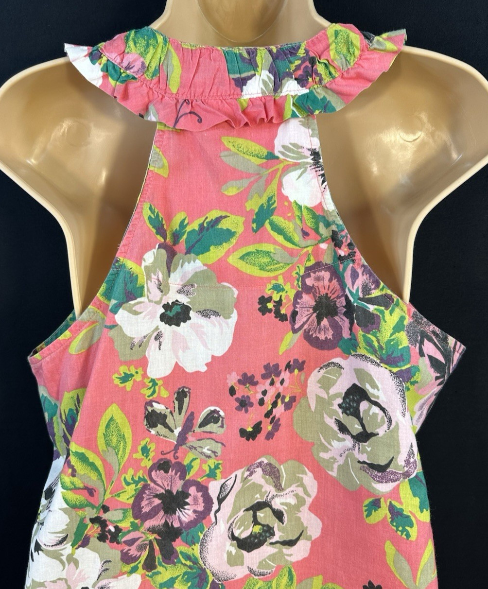 NEXT Bold Floral Top 100% Cotton Pleated Neckline Button Tie Hem Sequin Size 12