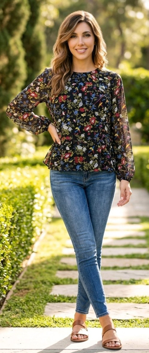 Madewell Blouse Floral Ruffles Sheer Sleeves Prairie Fairy Goth Cottagecore XS