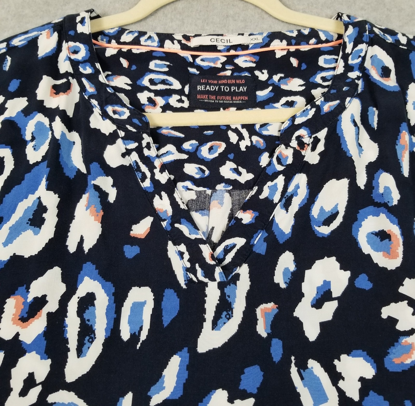 CECIL Tunic Top Women 2XL XXL Multicolor Leopard Animal Print Long Sleeve V Neck