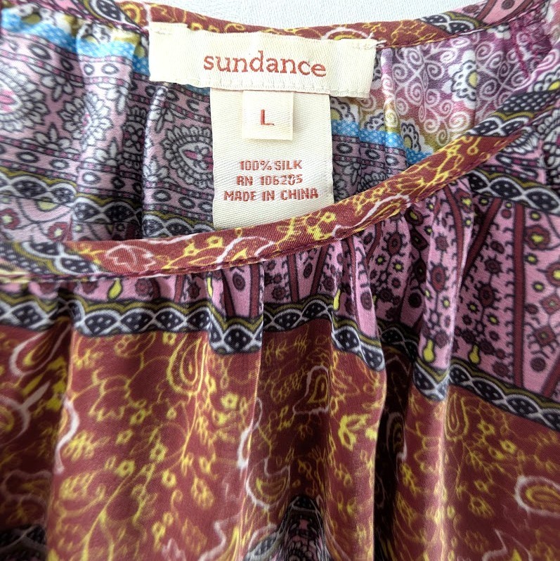 Sundance Silk Blouse Top Shirt Womens Sz L Popover Peasant Boho Hippie Colorful
