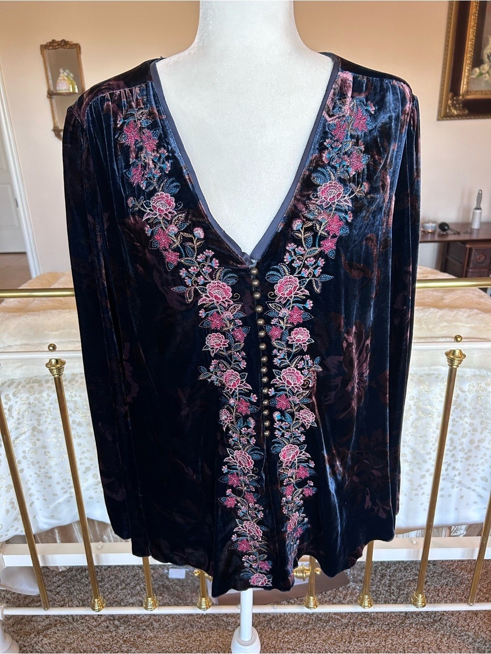 Sundance Embroidered Velvet Long Sleeve Top