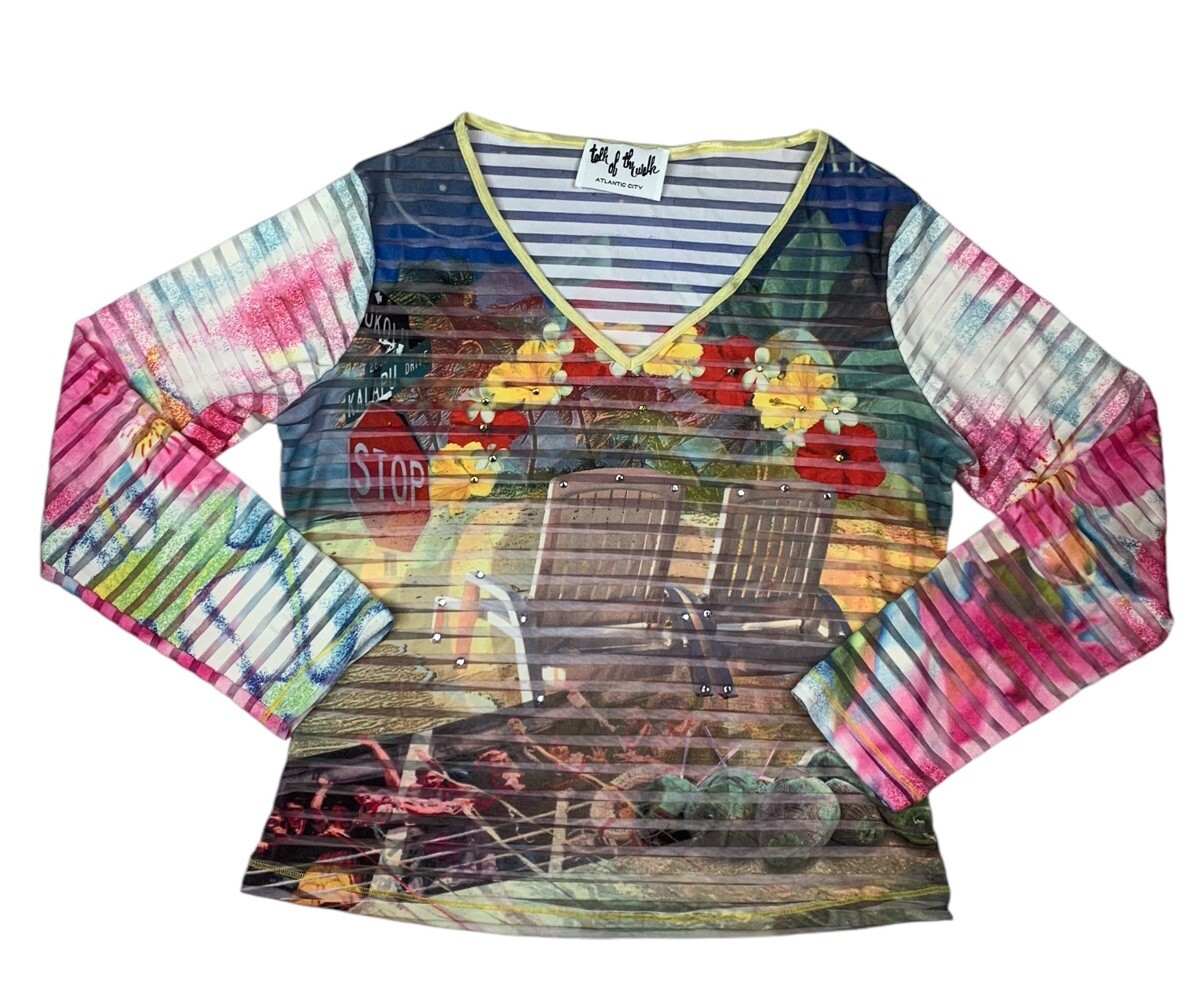 Talk Of The Walk Atlantic City Vintage Shirt Floral Lounge Blouse Size 3/Small