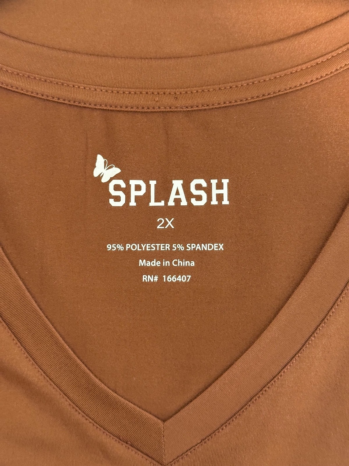 Splash Women’s Brown V-Neck Short Sleeve T-Shirt, Size 2X