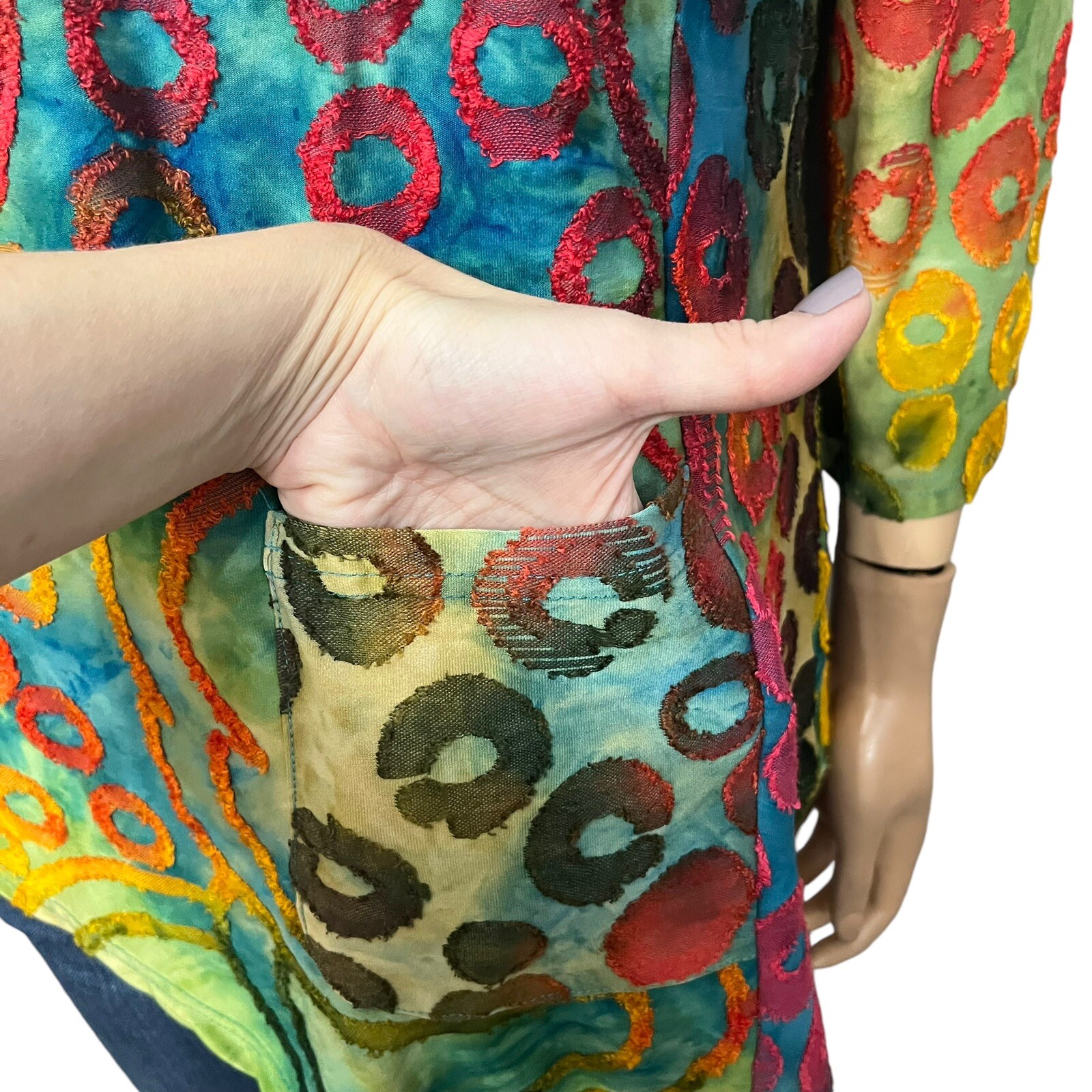 Shana Geometric Circle Print Tunic Top Small Asymmetrical Colorful Art To Wear