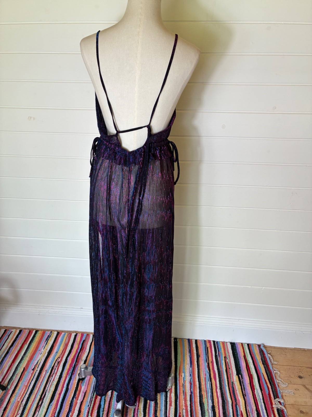 COVER UP BEACH BIKINI RESORT WEAR S APPROX 8 10 12 BLUE PINK SPARKLE LUREX IBIZA