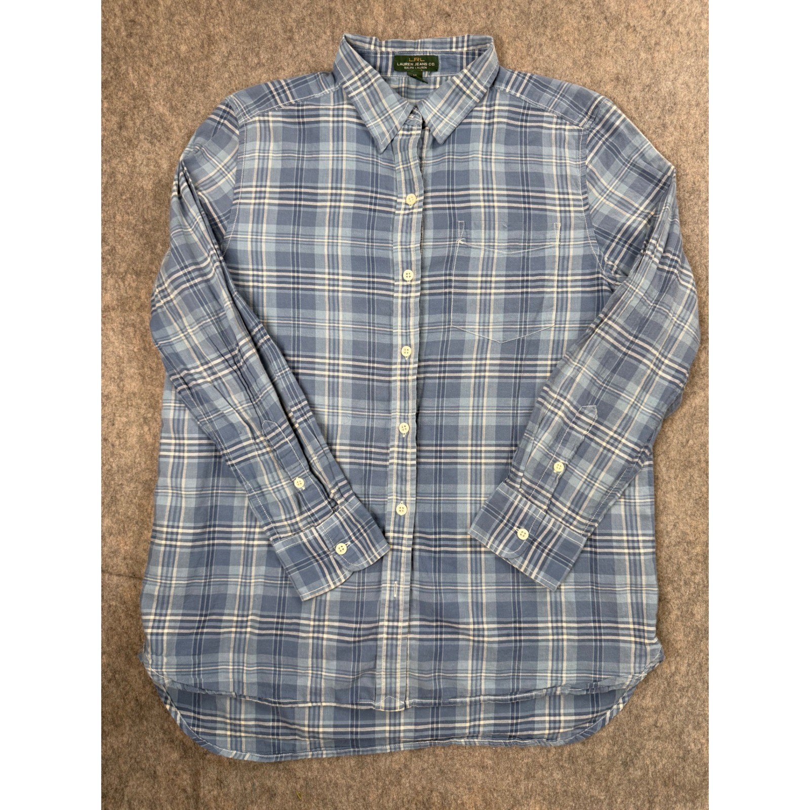 Lauren Jeans Co Ralph Lauren Blue Plaid Cotton Button Down Shirt Womens Medium