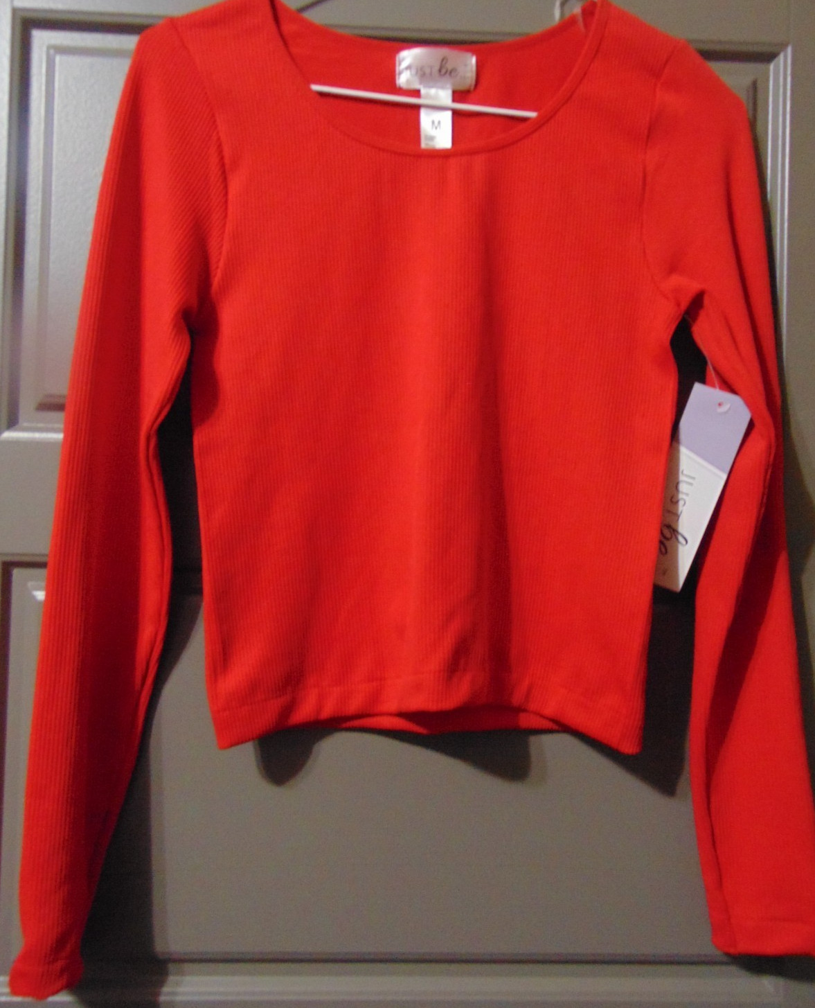 Women’s JUST BE…Plus Size 3X Ribbed Scoop Neck Long Sleeve True RED Top NWT