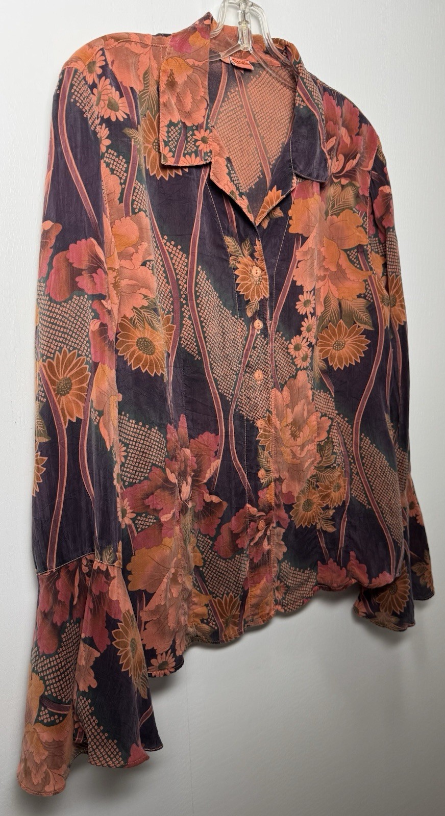 Vtg Tianello Floral Rayon Blouse Romantic Statement Sleeve Art To Wear L