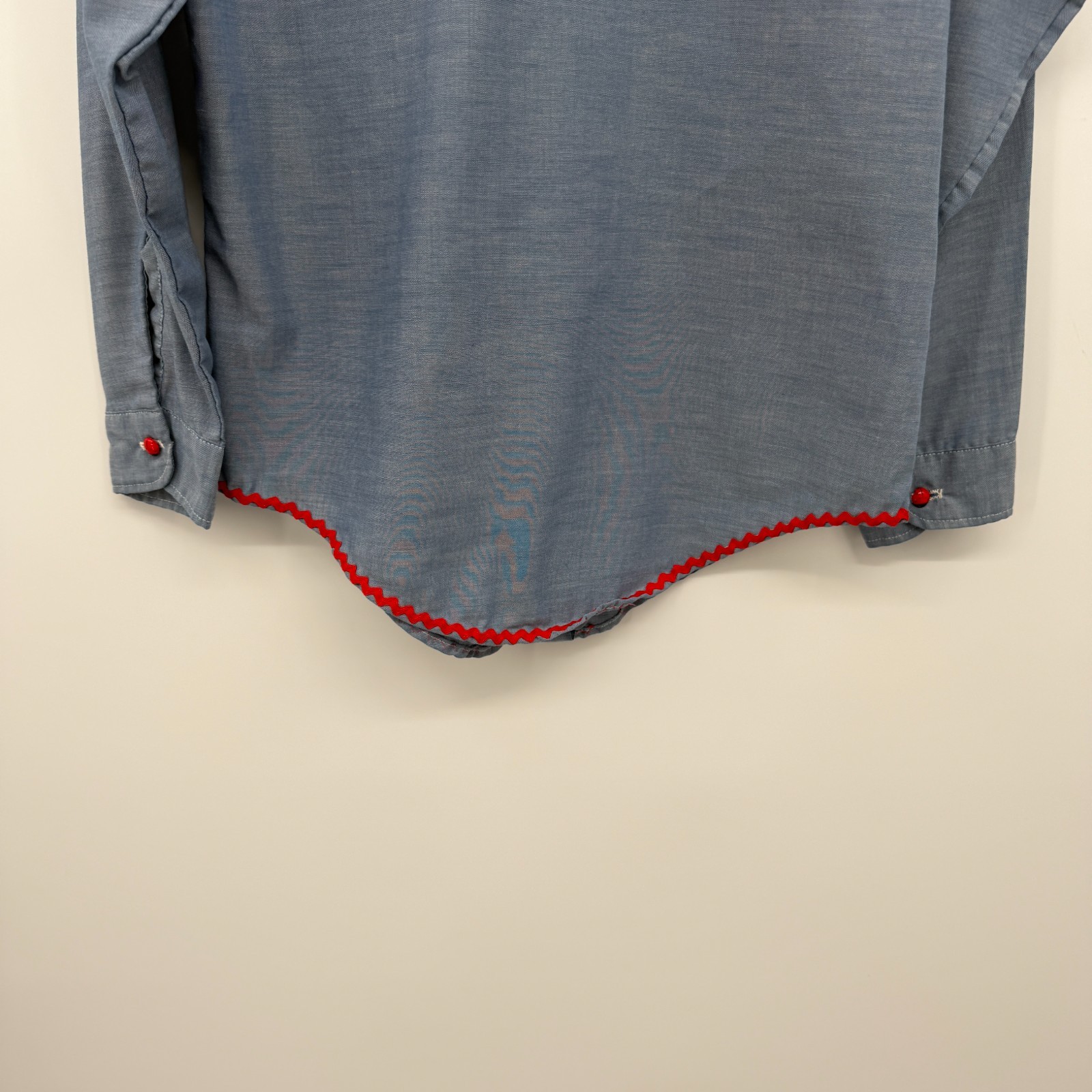 Vintage 70s Hand Embroidered Top Shirt S M Chambray Lady Bug Owl Floral USA