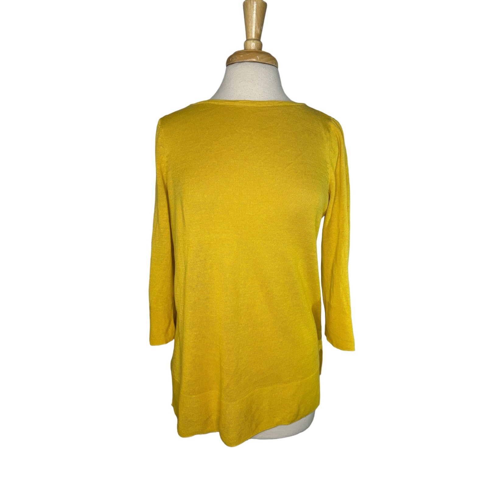 J.JILL Summer Yellow Linen Blend Knit 3/4 Sleeve Top Size Medium Cotton Modal