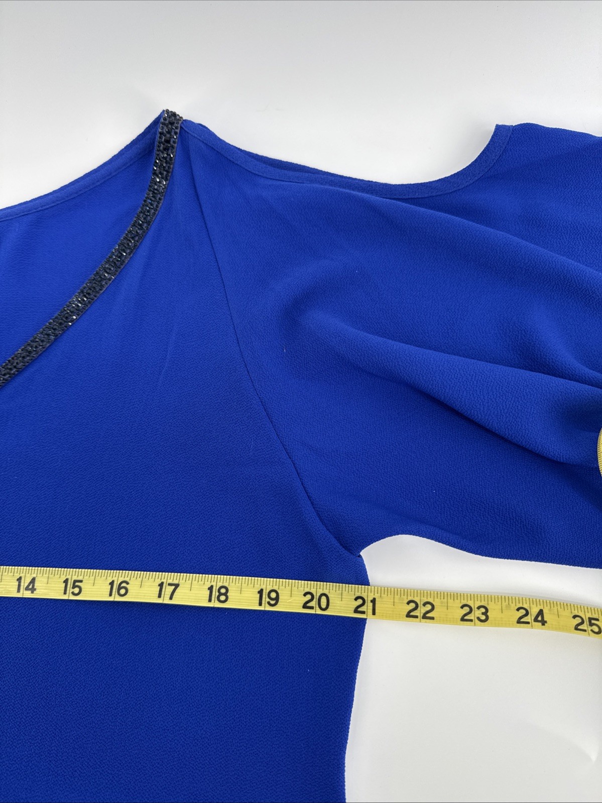 Frank Lyman Royal Blue Flowy Top Blouse Cold Shoulder Dolman Batwing Sleeves 12