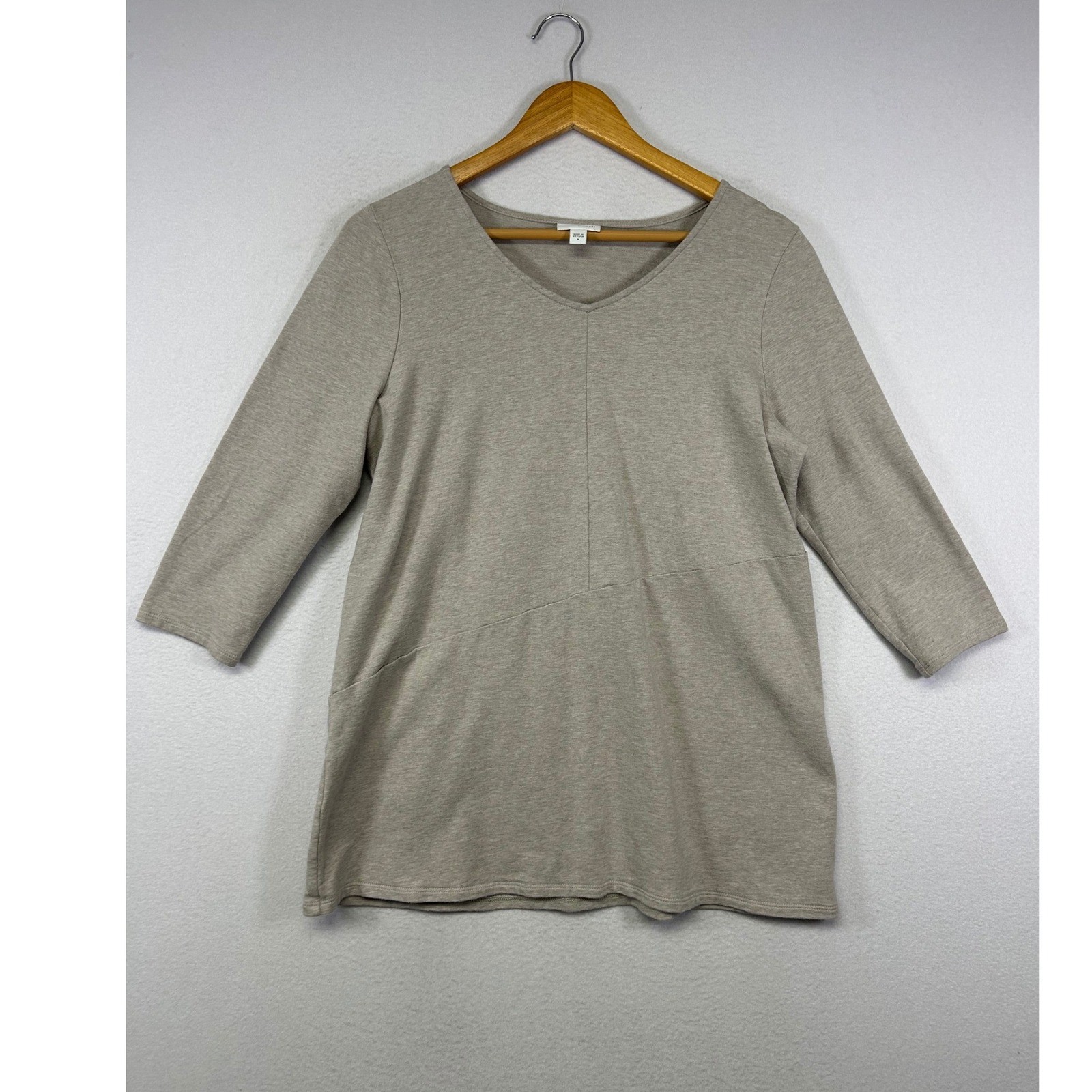 Minimalist Pure Jill Women M Beige Pima Cotton Modal 3/4 Sleeve Asymmetric Tunic