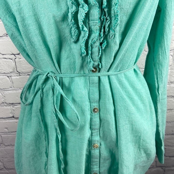 Motherhood Maternity Top Ruffle Chest Detail Button Down Tie Waist Top