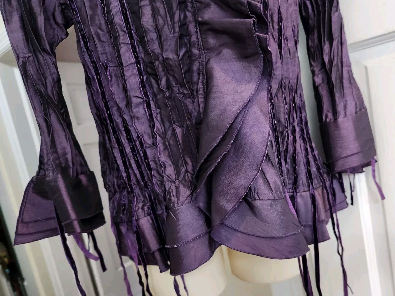 Vintage Y2K Agora Purple Crinkle Frill Fairy Whimsygoth Blouse Size P XL