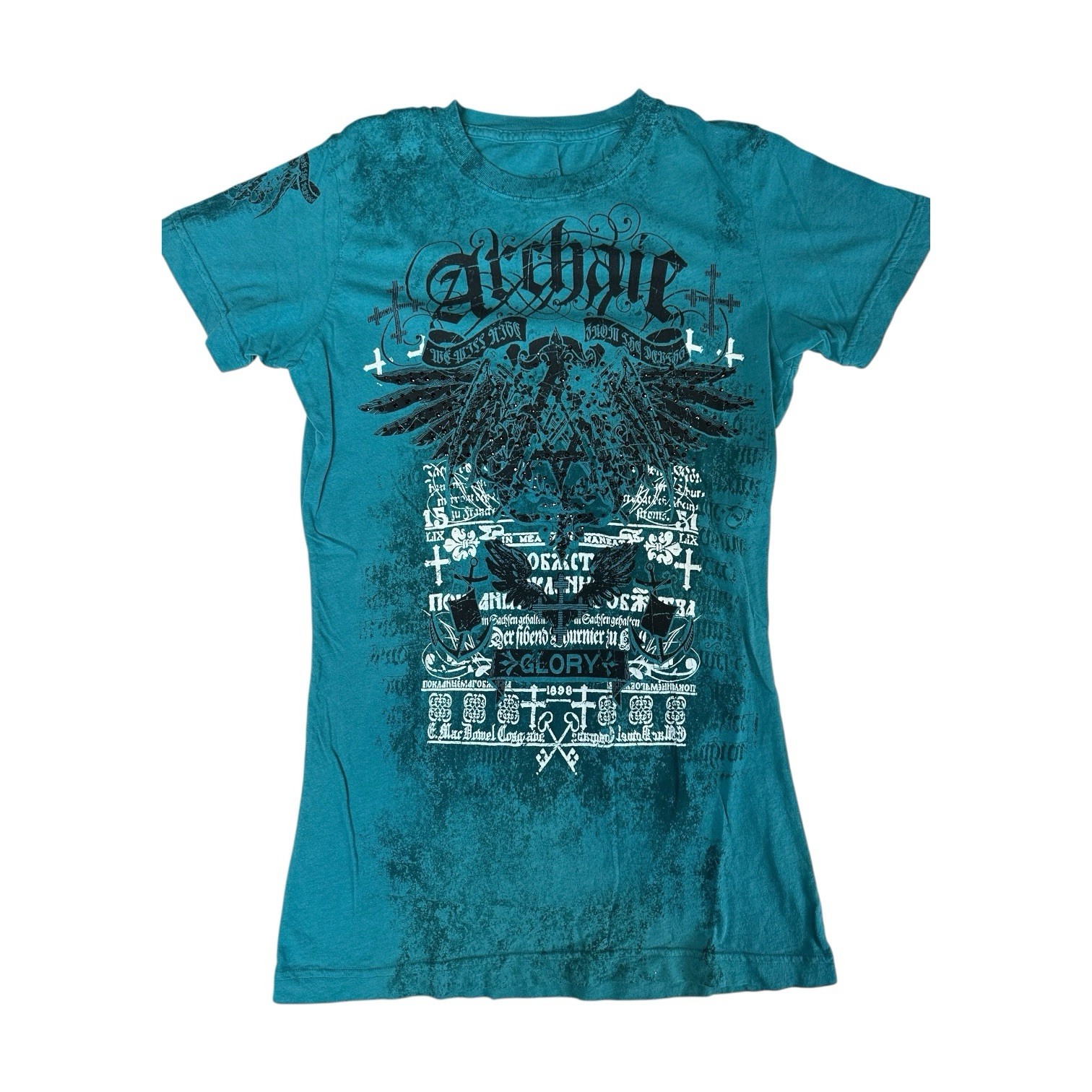 Archaic Rebel Spirit Top Womens Medium M Affliction Blue embellished y2k 90s usa