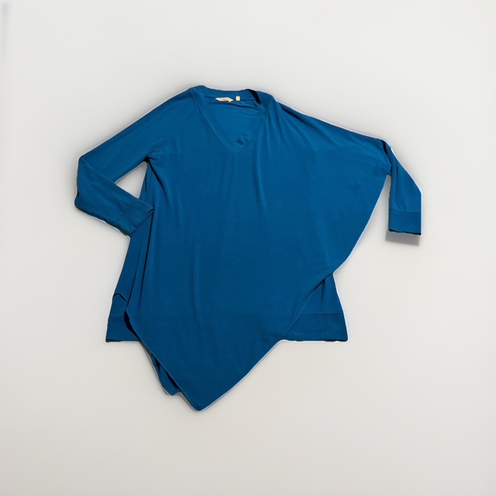 Soft Surroundings Madeline Tunic M Mykonos Blue, Asymmetrical Cape Overlay