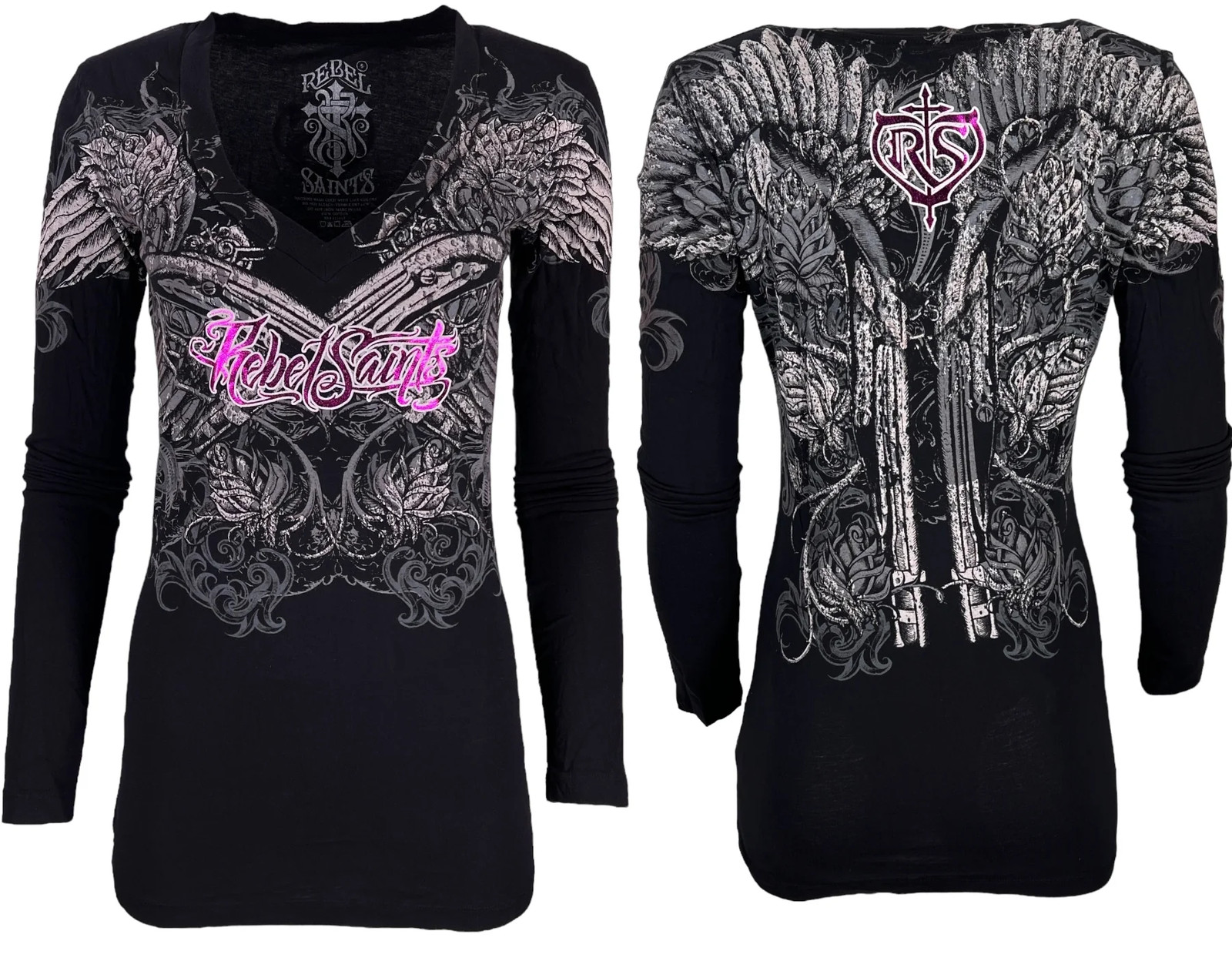 Rebel Saint by Affliction Women’s T-shirt Ravenous Biker Tattoo