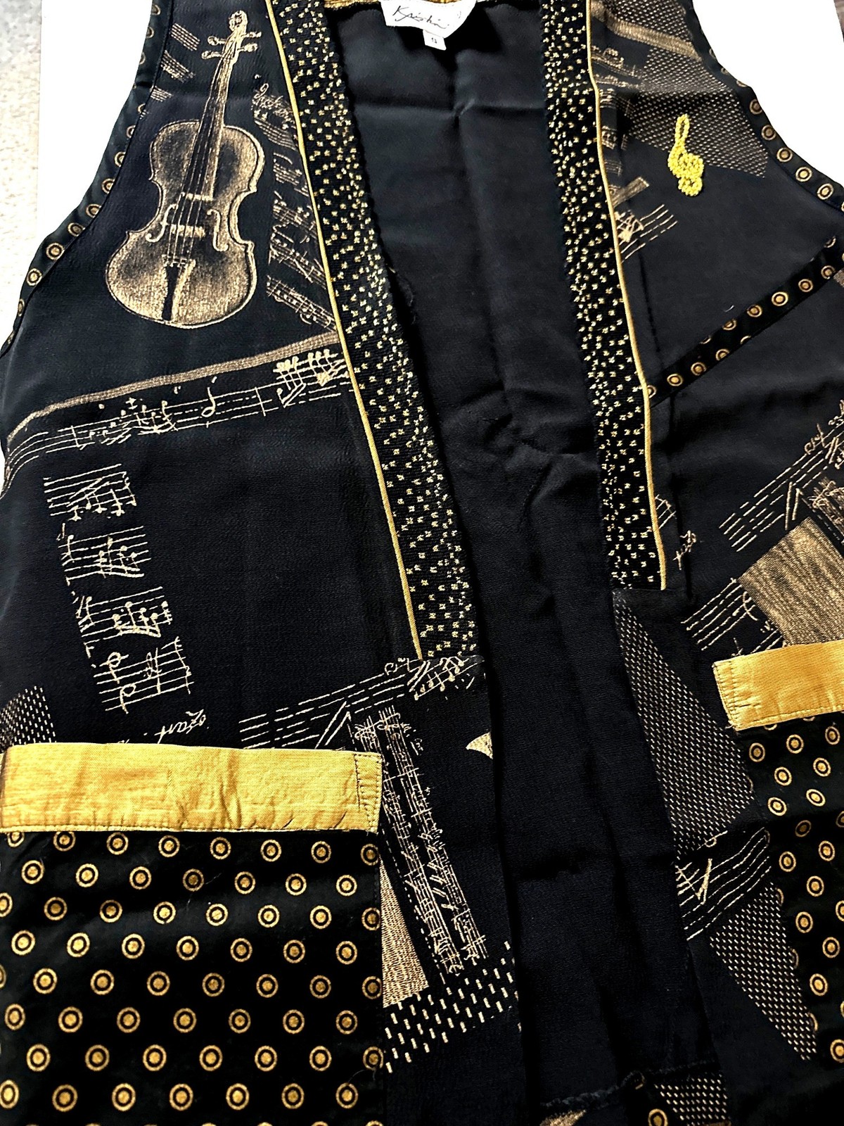 Vintage 80s Black Vest Gold Eclectic Music Kristin J Nostalgia Oversized Small