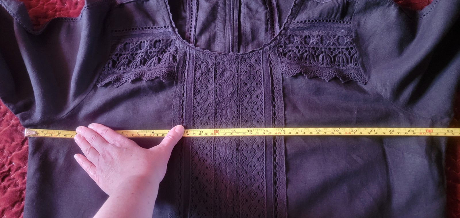 Peruvian Connection Victorian Tunic Top Black L / XL linen cotton lace $189