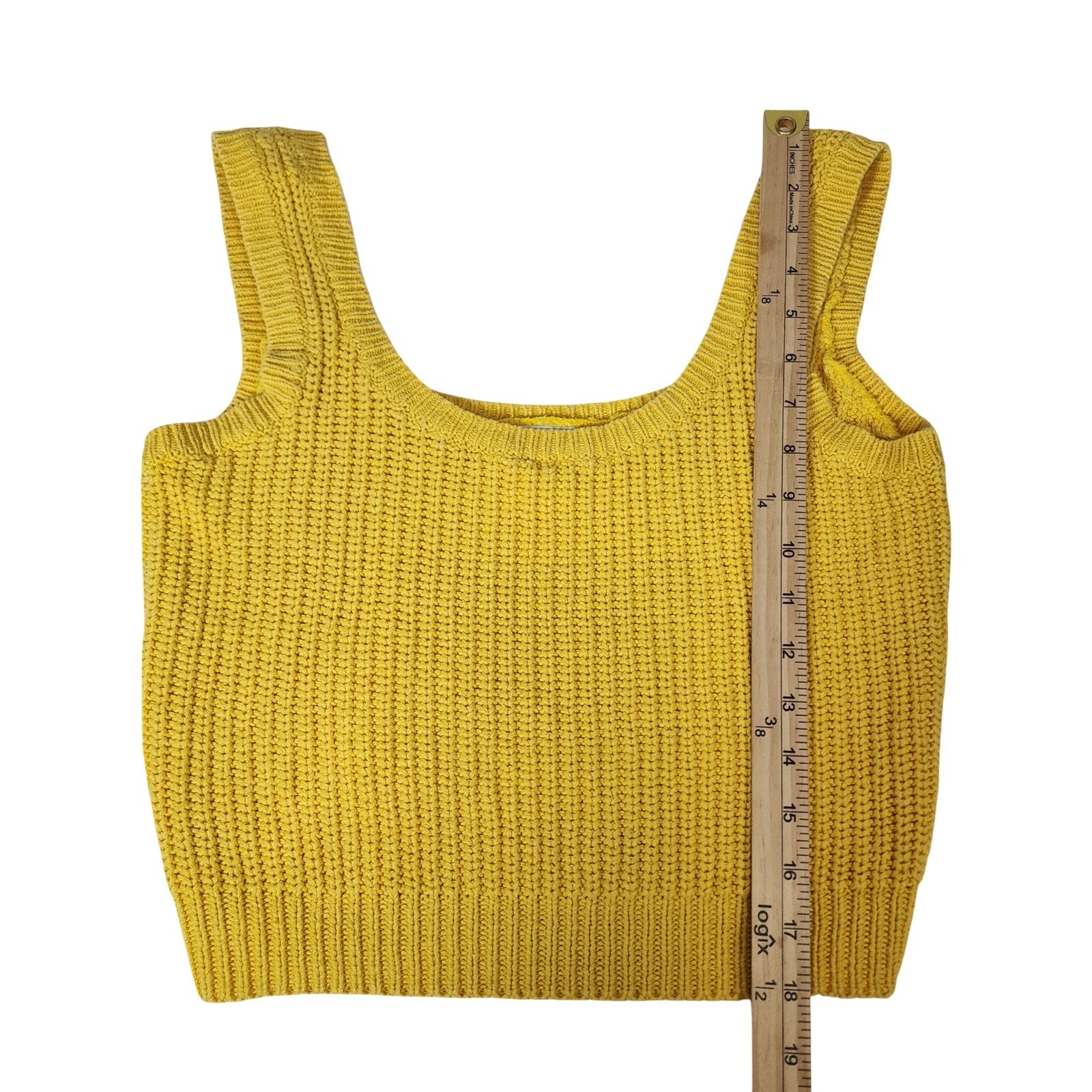 Parrinello Vintage Mustard Yellow Ribbed Knit Crop Tank Top Ramie Cotton Small