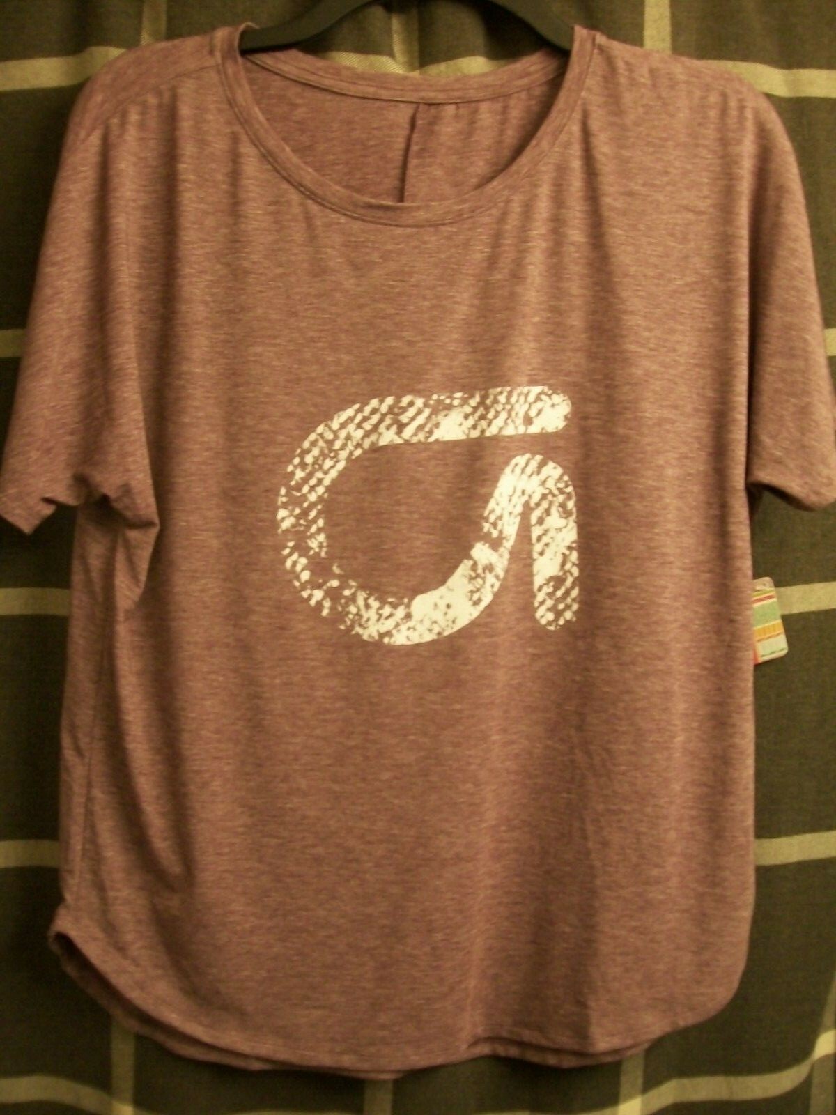 Womens Athletic T-shirt Top Sz S Activewear White Logo Purple Jersey Slub Knit