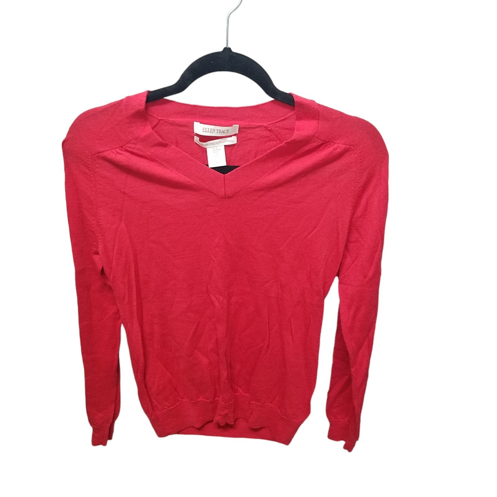 Ellen Tracy Womens Sz M Red Solid Long Sleeve Wool Sweatshirt Blouse