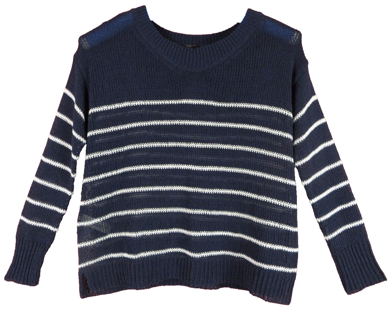 TB02689- NEW ANN TAYLOR Women’s Acrylic Knit Top 3/4 Sleeve Navy Blue White SP