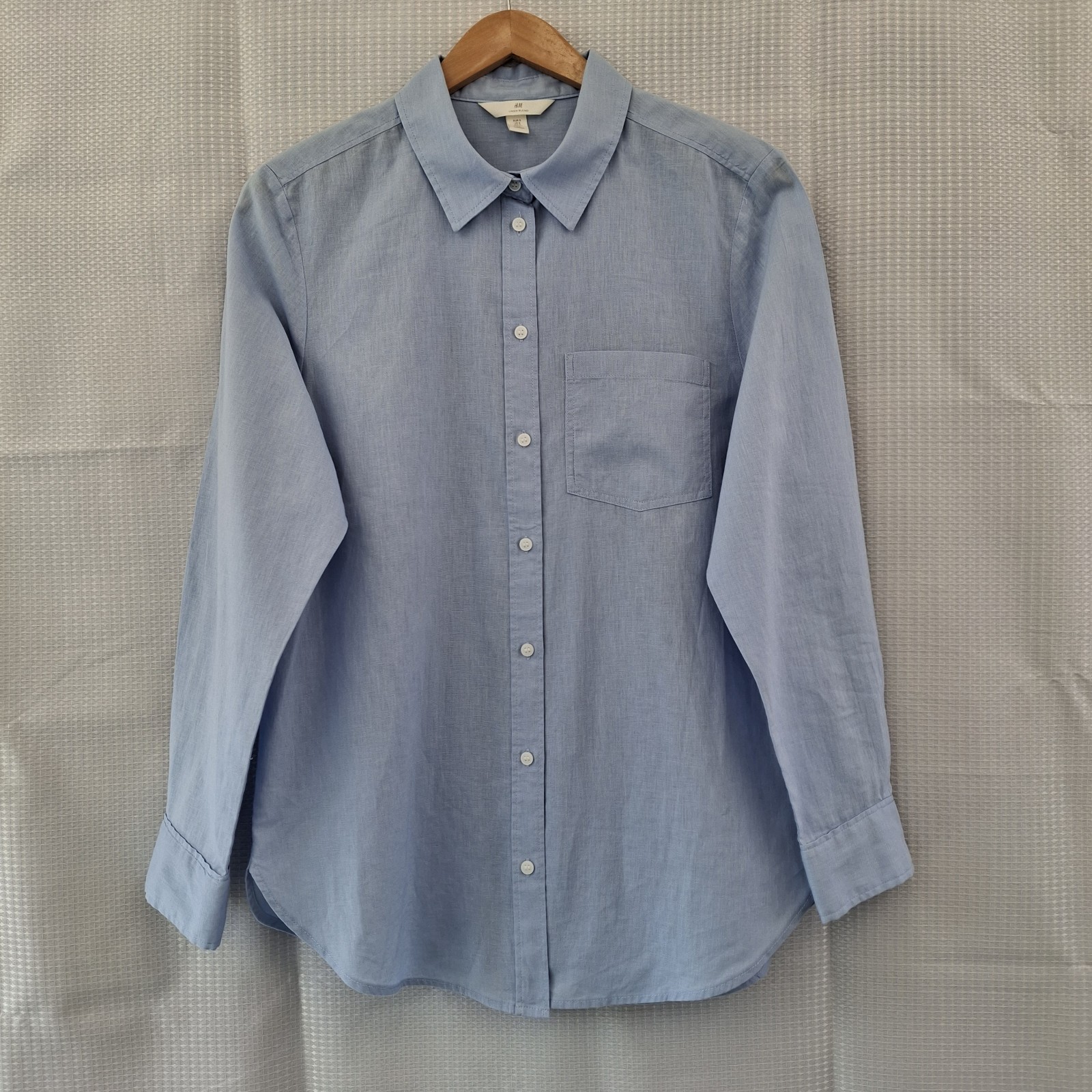 H&M Top Small Pale Blue Linen Cotton Blend Shirt Blouse Worn Once