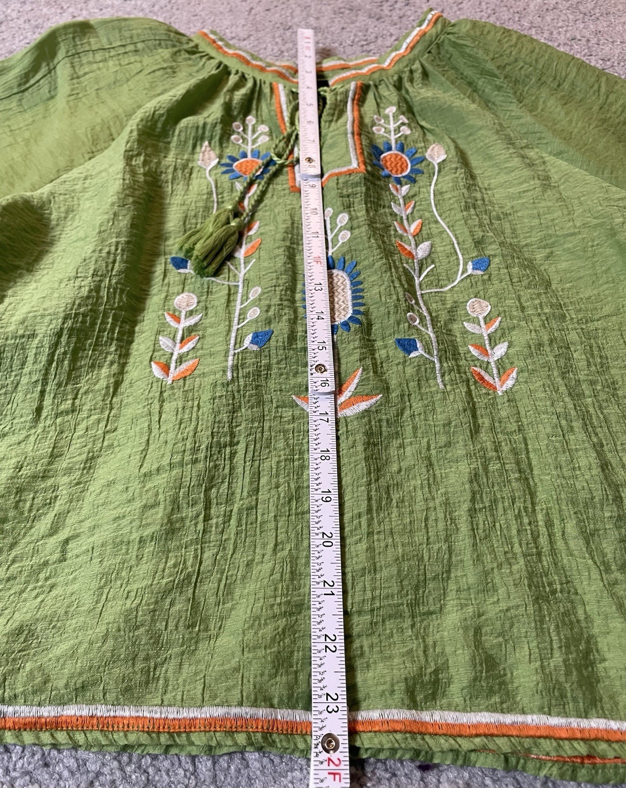 Liv Los Angeles Embroidered Floral Blouse Sz L Puff Sleeve Crinkly Boho Peasant