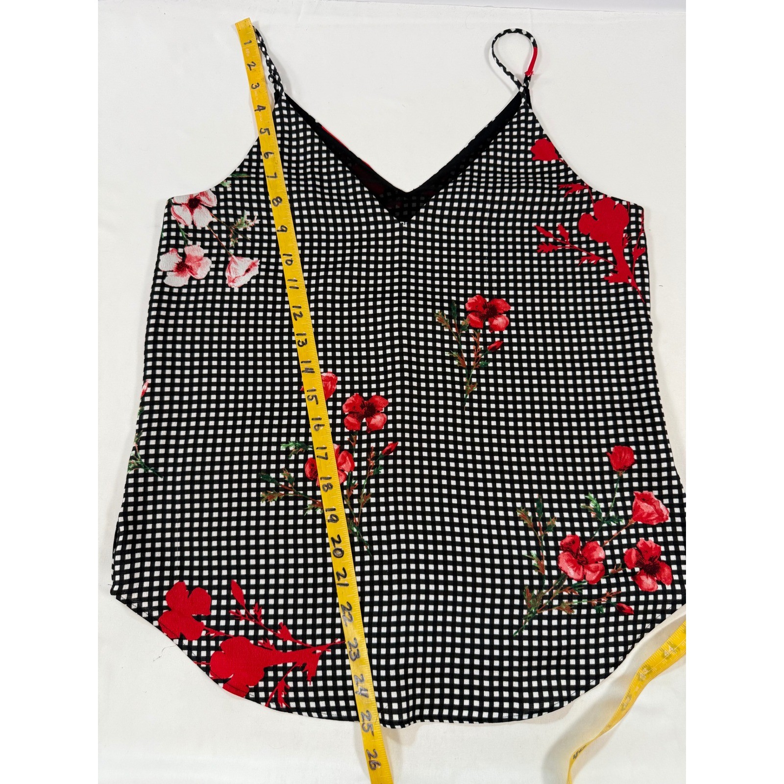 Express Gingham Floral Cami Tank Top Black White Red V-Neck Spaghetti Strap XS