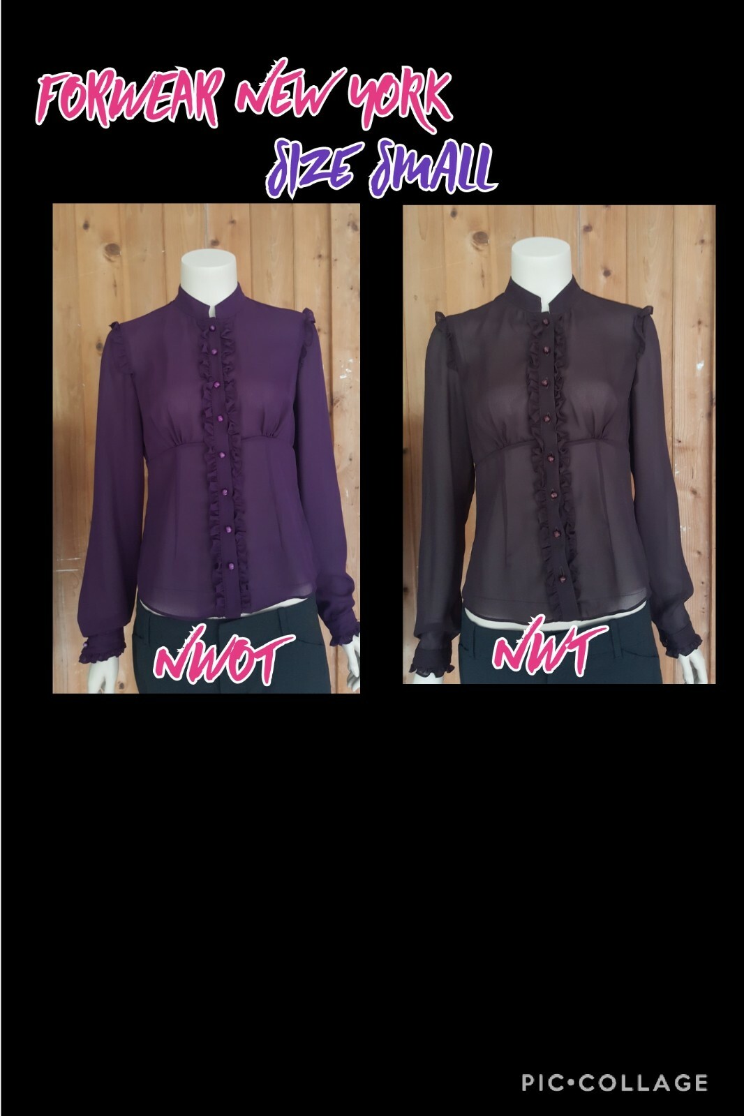 FORWEAR NY High Collar Ruffled Chiffon Blouse Sz S price tags$ 82each~GORGEOUS!