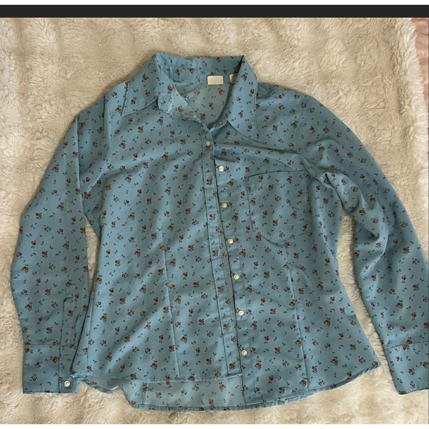 Levi’s Blue Floral Denim Cotton Button-Up Blouse Collared Long Sleeve Sz L