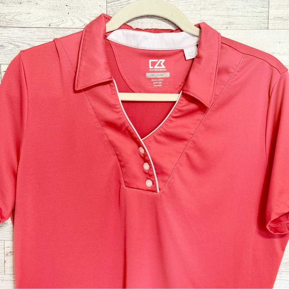 Cutter & Buck Dry Tech Womens Polo Asymmetrical Button Collared LOGO Sz-Large