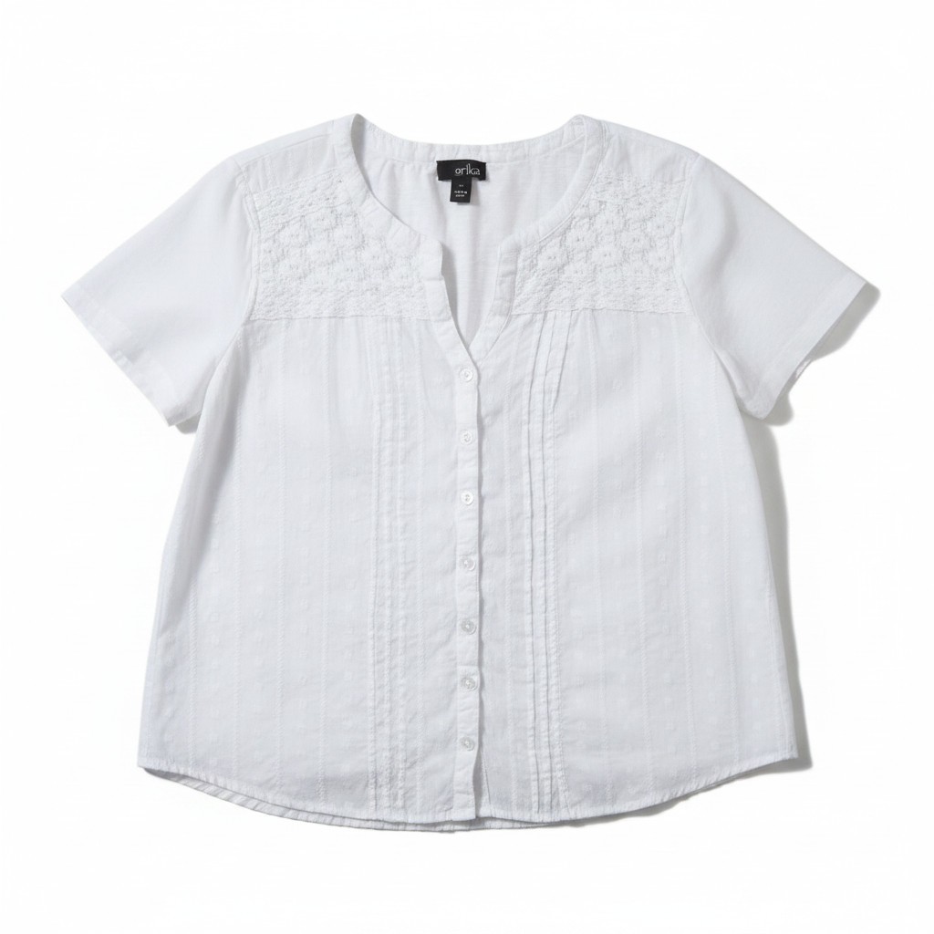 Erika Women’s White Cotton Lace Embroidered Button Up Blouse Top Plus Size 1X