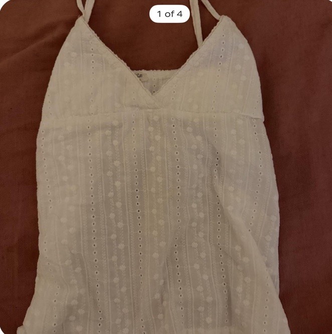 Brandy Melville White Floral Eyelet Lace Cami Top V-Neck Spaghetti Straps Tie
