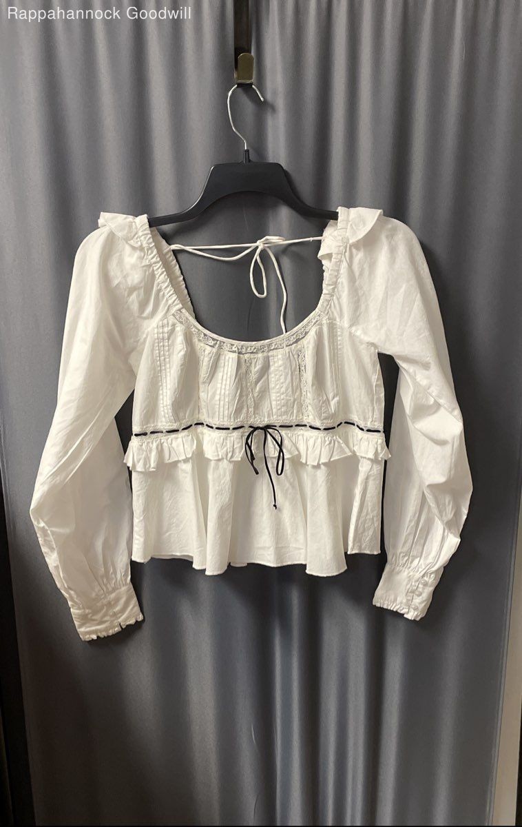 Free People Women’s White Boho Peplum Top Lace Ruffle Smocked Cotton Sz S