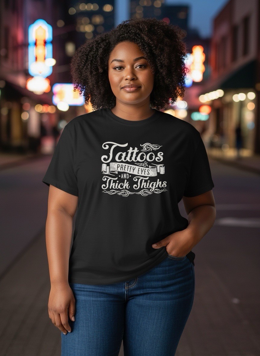 T-shirt-Tattoo Pretty Eyes & Thick Thighs Women’s Tee Black