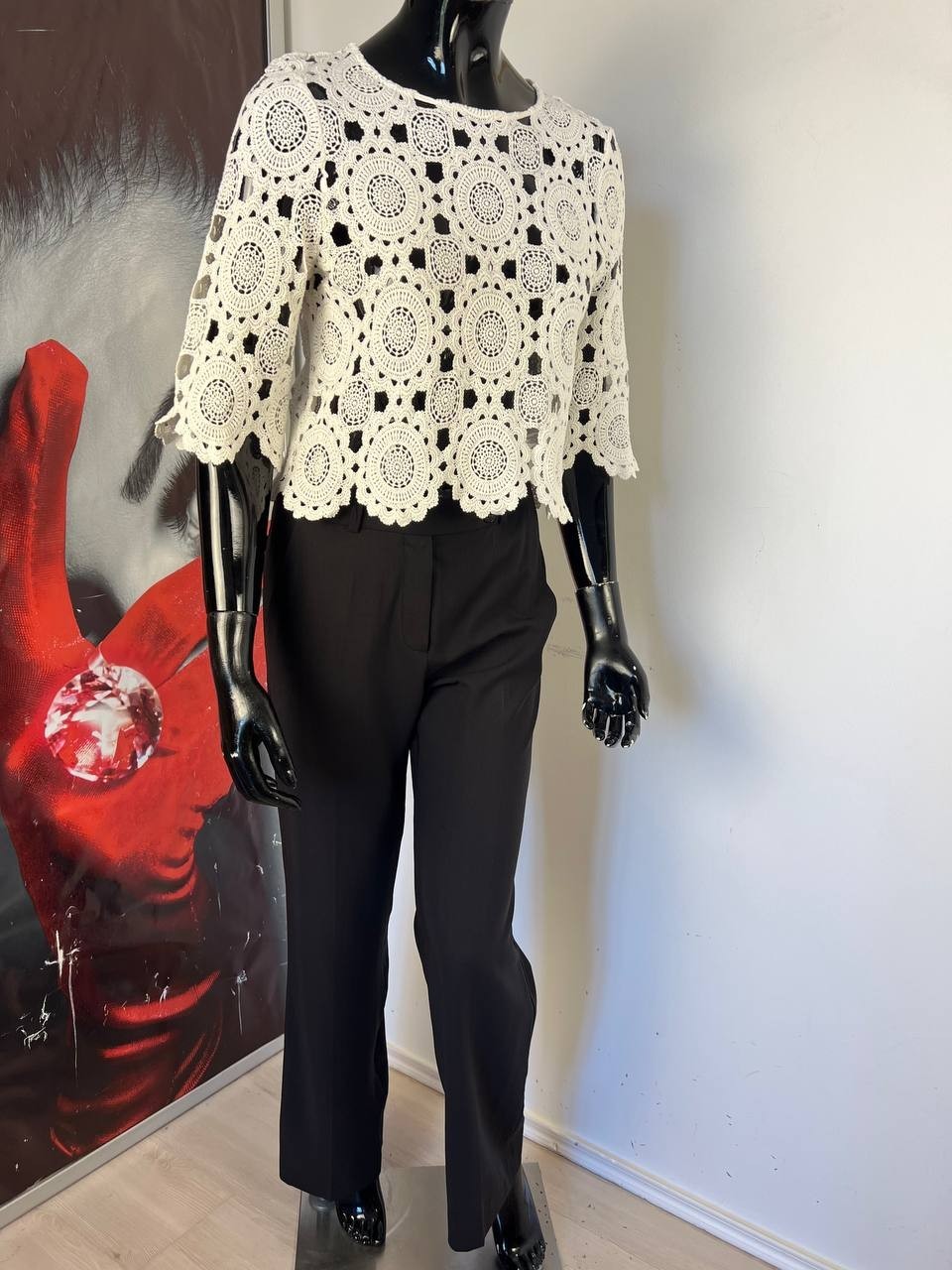 Maje Openwork white blouse top
