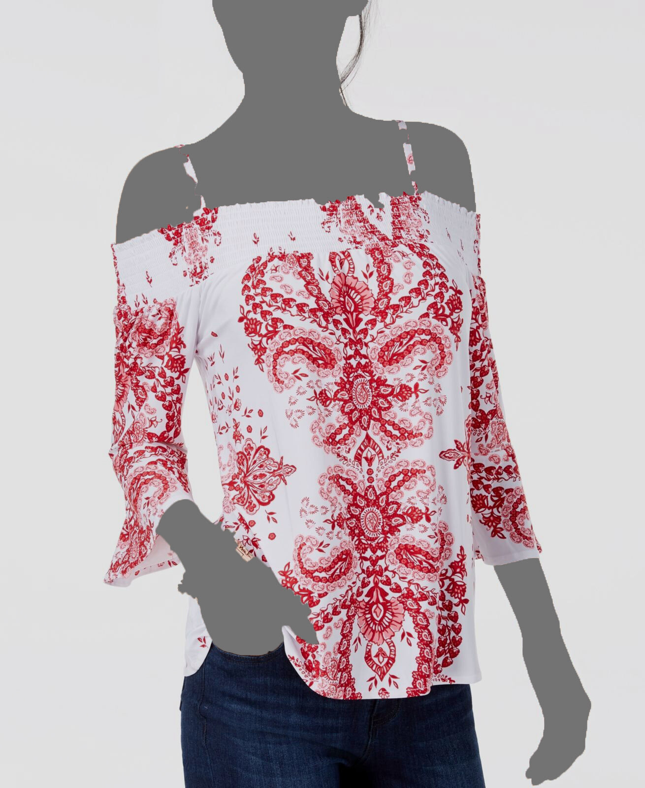 I.N.C. International Concepts Womens White Red Off-The-Shoulder Top Size XL