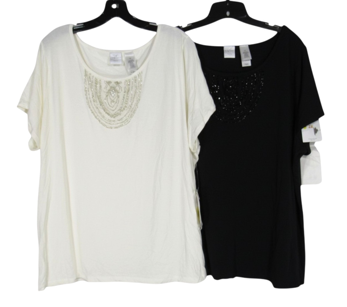 NWT EMMA JAMES Liz Claiborne SEQUIN & BEADED NECKLINE Twill LOT 2 Blouse/Top 3X