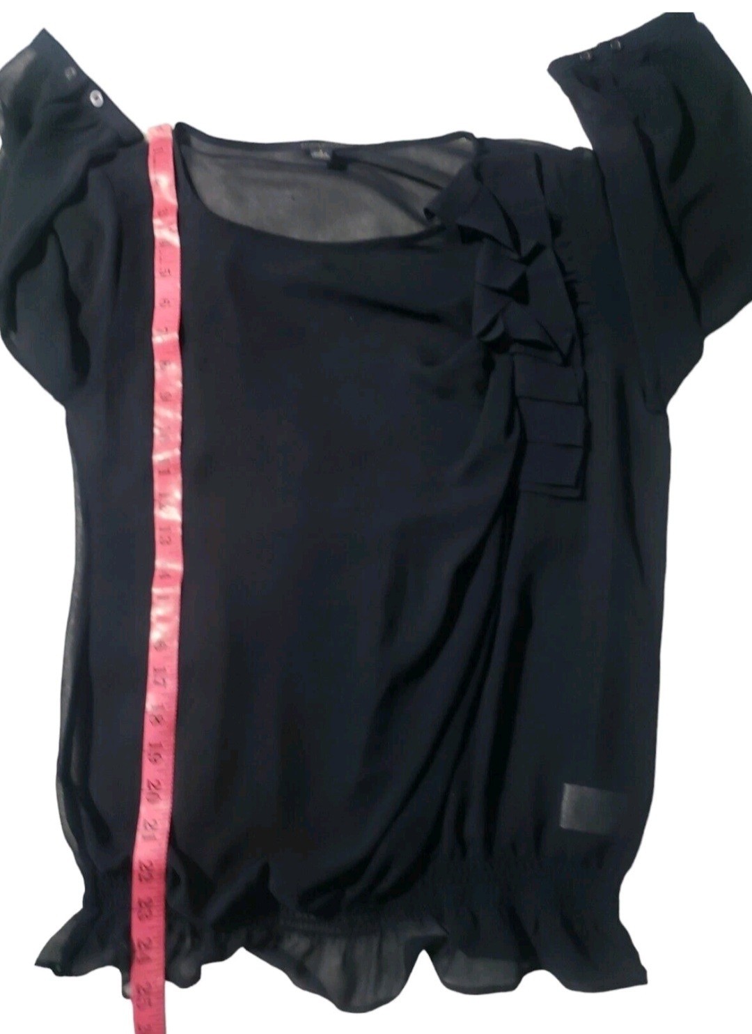 Banana Republic Sheer Top Women’s Small Black 3/4 Sleeve Elastic Waist Ruffle