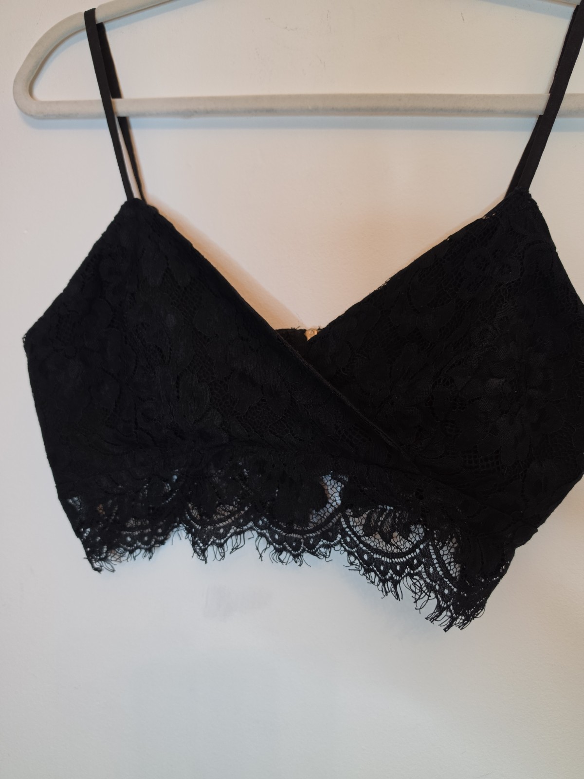 Black Sexy Lace Crop Wrap Eyelash Bralet Bralette Top Shirt Lingerie Size 10 UK