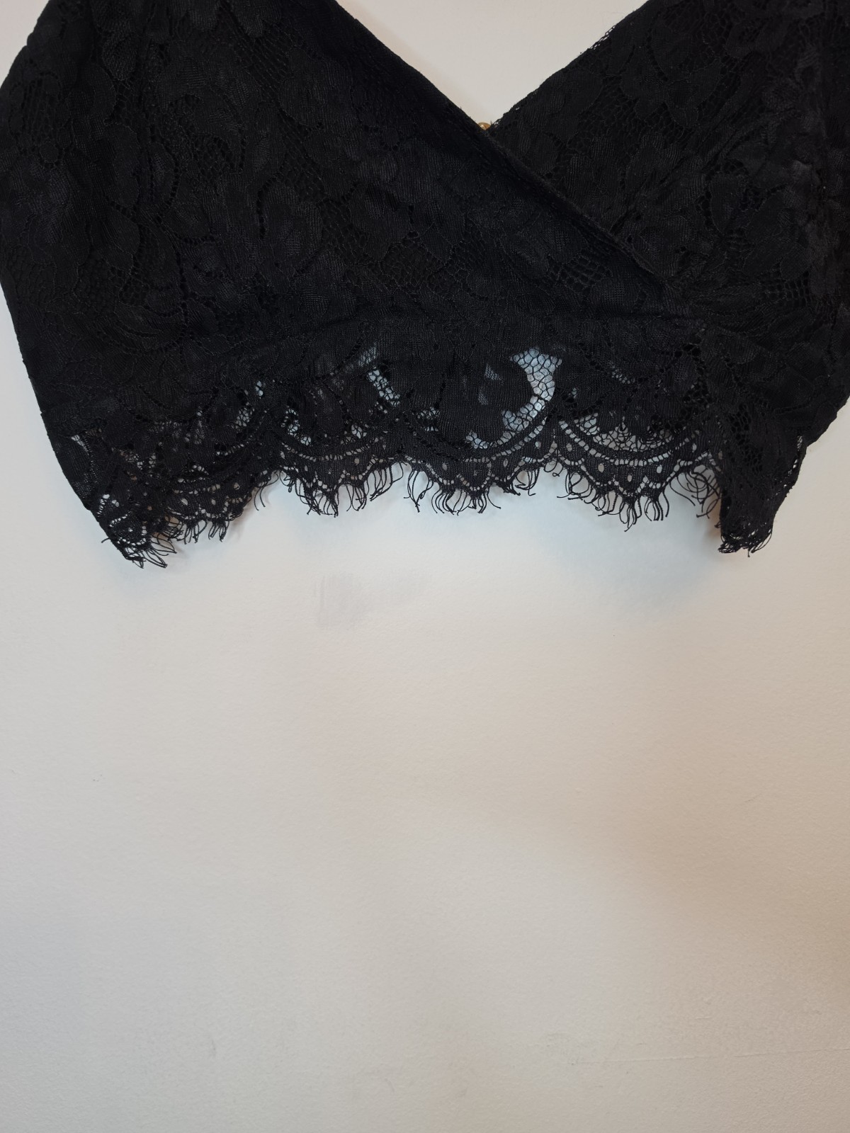 Black Sexy Lace Crop Wrap Eyelash Bralet Bralette Top Shirt Lingerie Size 10 UK