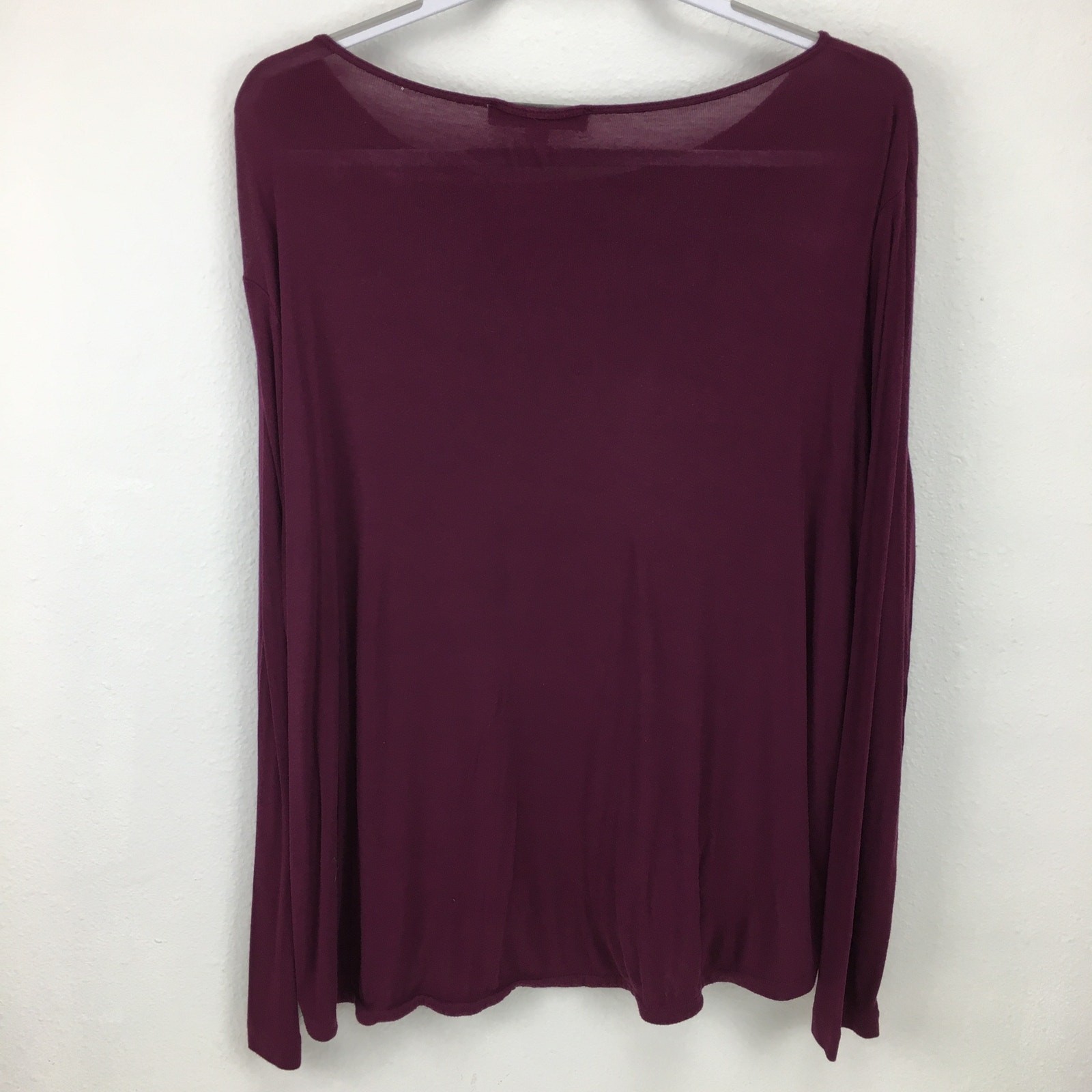 Ann Taylor Loft Sweater Wine Red Sheer Long Sleeve Dolphin Hem Pullover Large
