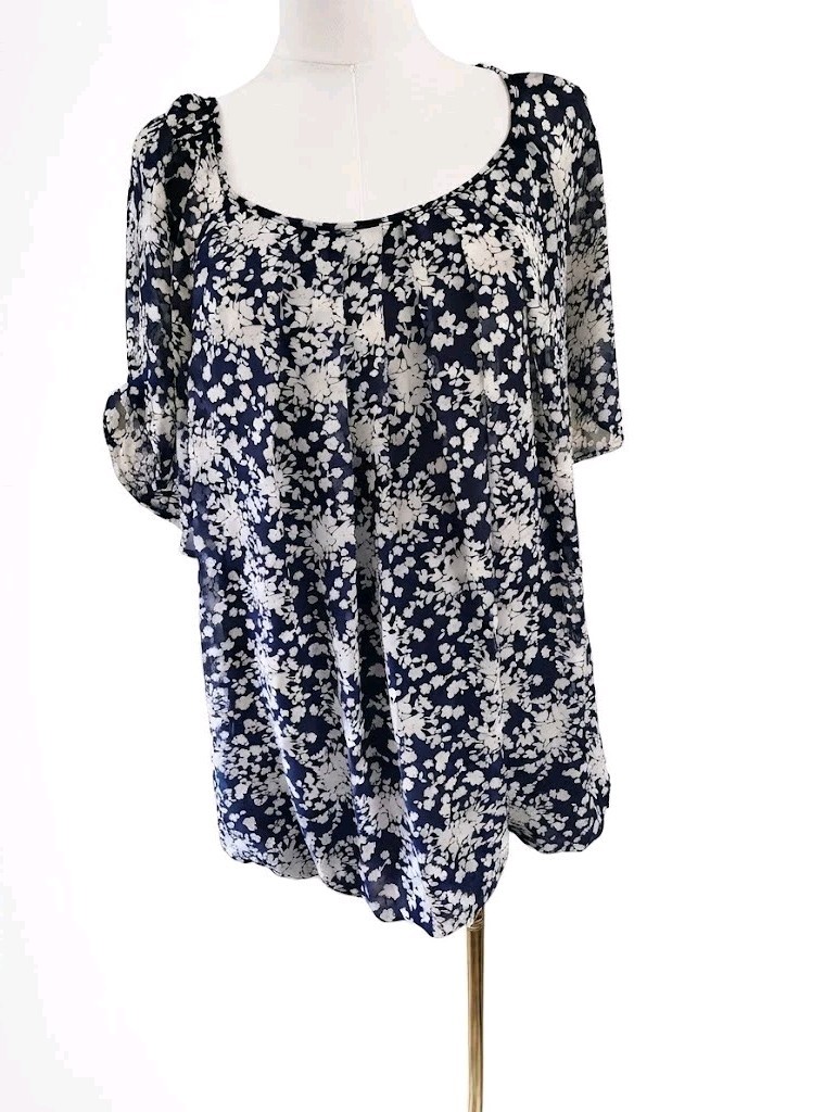roz ali Women’s Blouses Floral Blue Navy White Size 2x