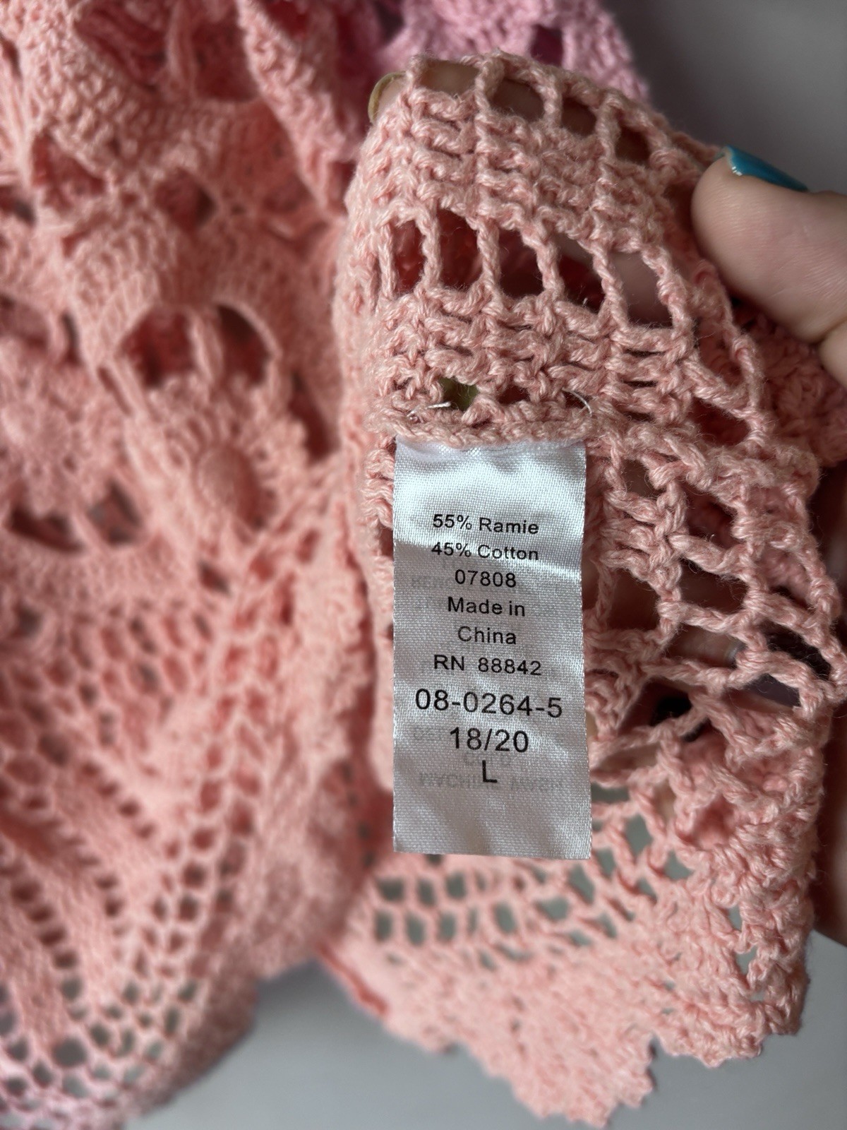 Roaman’s Top OverBlouse Crochet Lace Short Sleeve Peach Cotton Ramie Blend 18 20