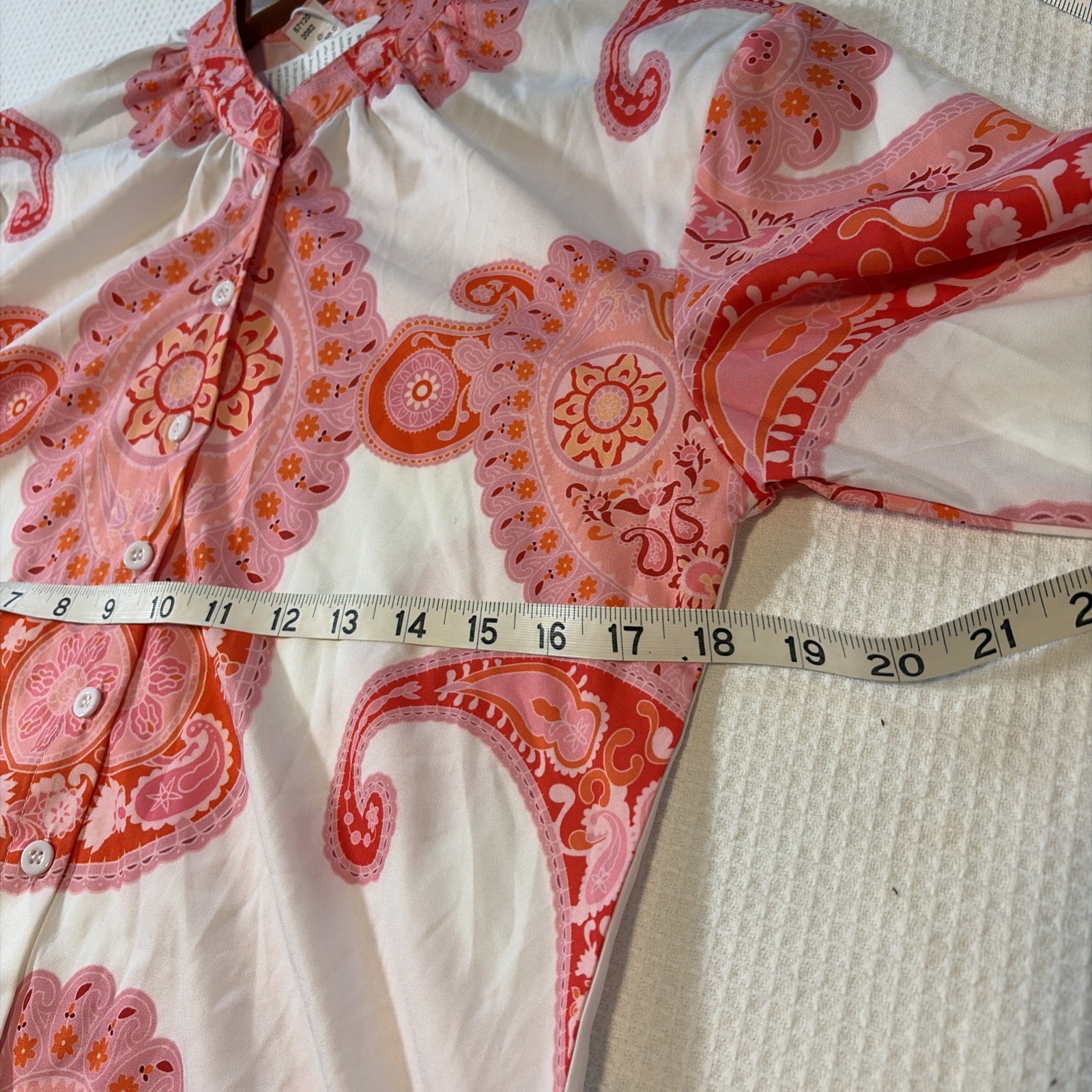 NWT Women’s Paisley Print Button Front Blouse Small Pink Orange Boho Retro Top