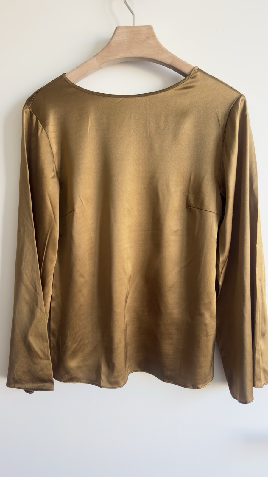 SilkSilky 95% Mulberry Silk Stretch Blouse Gold Long Sleeve Top Size S